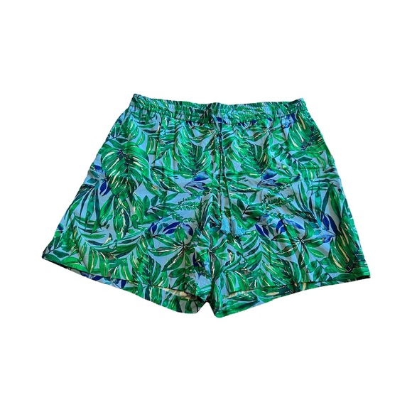 J. Jill Pants - J Jill Shorts XL Tropical Coastal Palm Floral tassele pull on rayon blue green